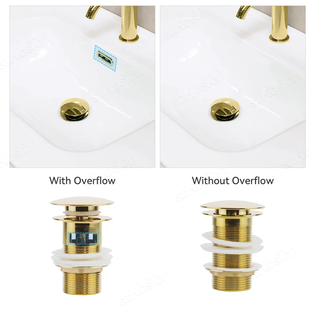 Pop‑Up Basin Drain Plug with Overflow Options – Buy 1, Get 1 Free-Brushed Gold-State of Style