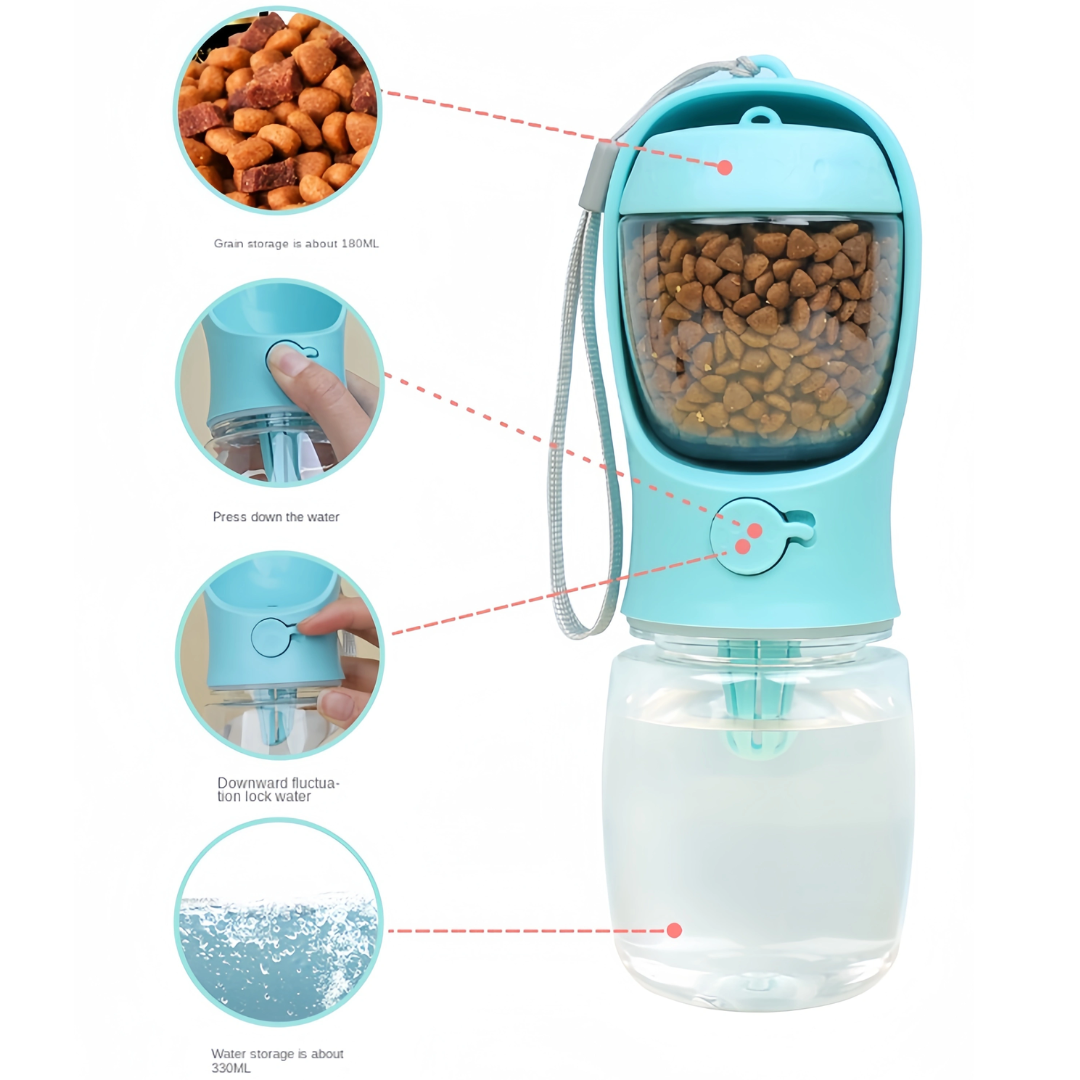 Portable Dog Water Bottle & Food Container-Blue-300 ml-State of Style