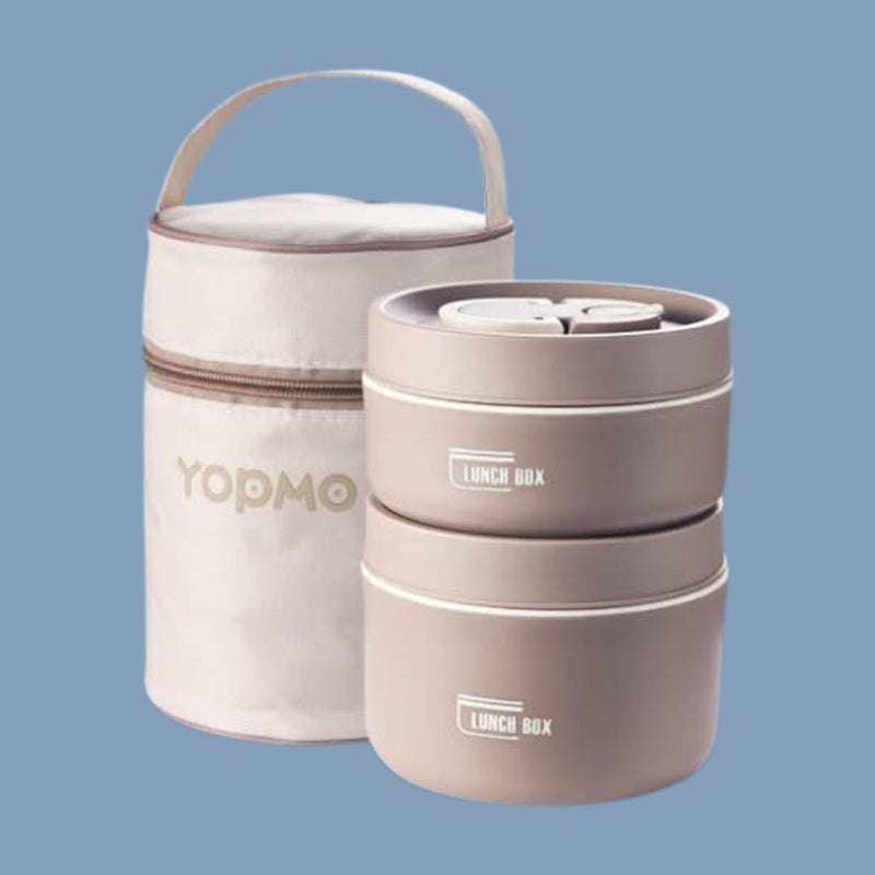 Portable Insulated Meal Container Set - LunchMate-2-Containers + Bag + FREE Cutlery Set-Brown-State of Style