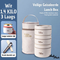Portable Insulated Meal Container Set - LunchMate-2-Containers + Bag + FREE Cutlery Set-White-State of Style