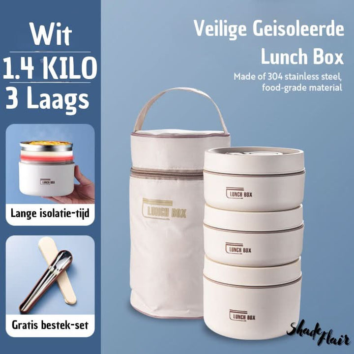 Portable Insulated Meal Container Set - LunchMate-2-Containers + Bag + FREE Cutlery Set-White-State of Style