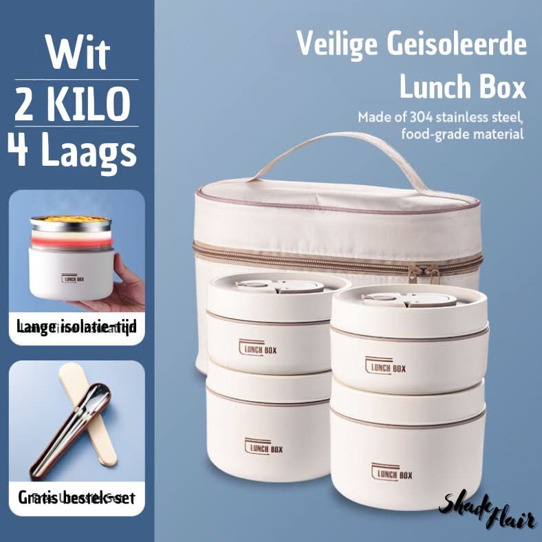 Portable Insulated Meal Container Set - LunchMate-2-Containers + Bag + FREE Cutlery Set-White-State of Style