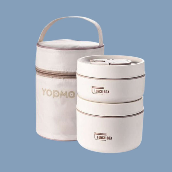 Portable Insulated Meal Container Set - LunchMate-2-Containers + Bag + FREE Cutlery Set-White-State of Style