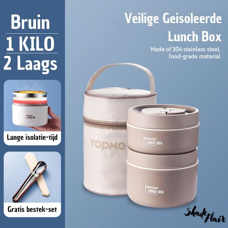Portable Insulated Meal Container Set - LunchMate-2-Containers + Bag + FREE Cutlery Set-White-State of Style