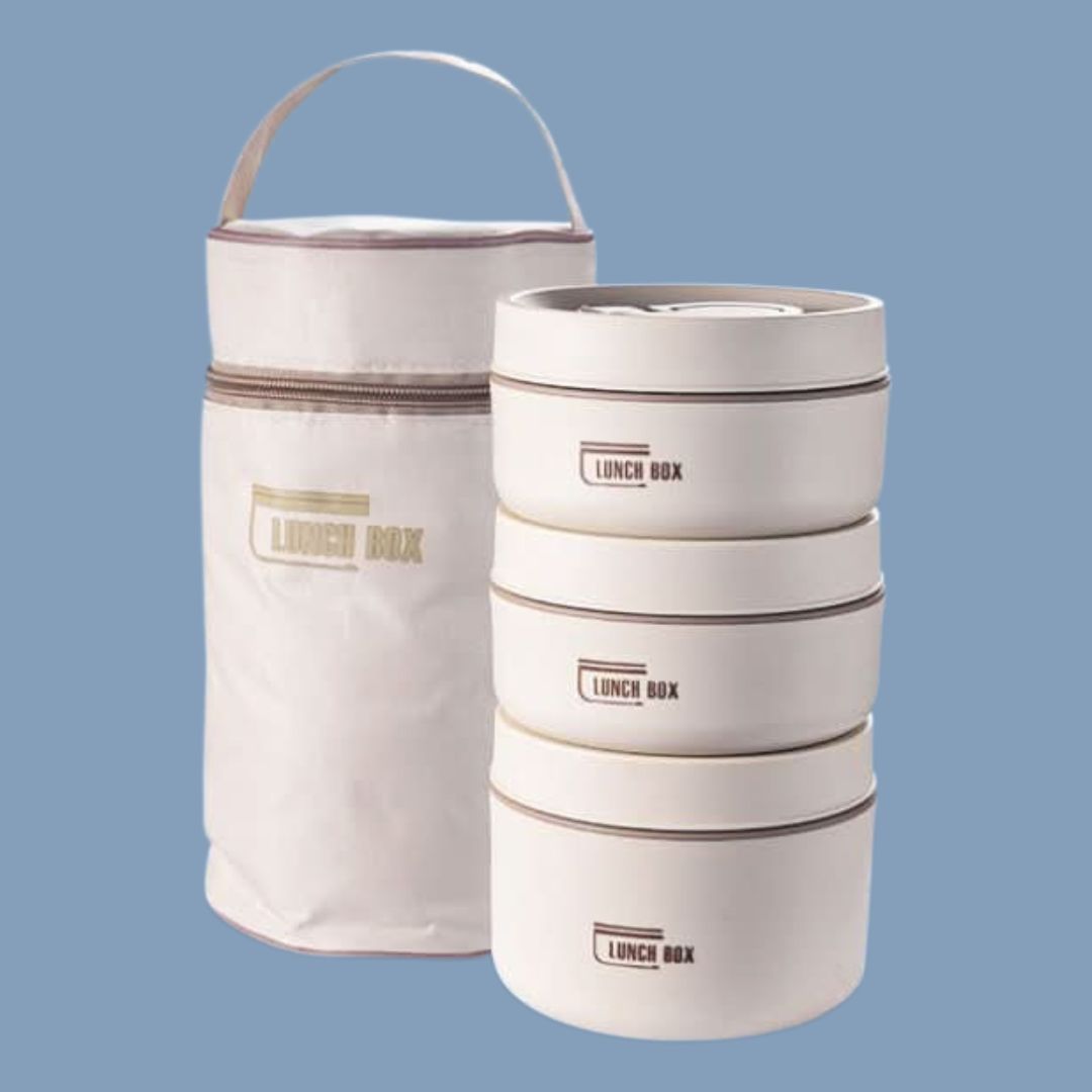 Portable Insulated Meal Container Set - LunchMate-3-Containers + Bag + FREE Cutlery Set-White-State of Style