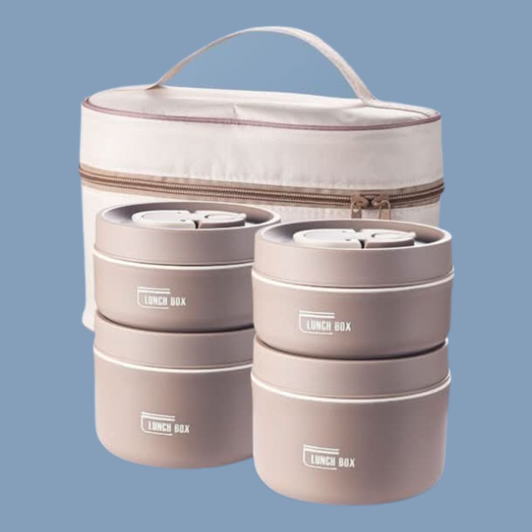 Portable Insulated Meal Container Set - LunchMate-Brown-4-Dozen + Bag + FREE cutlery set-State of Style