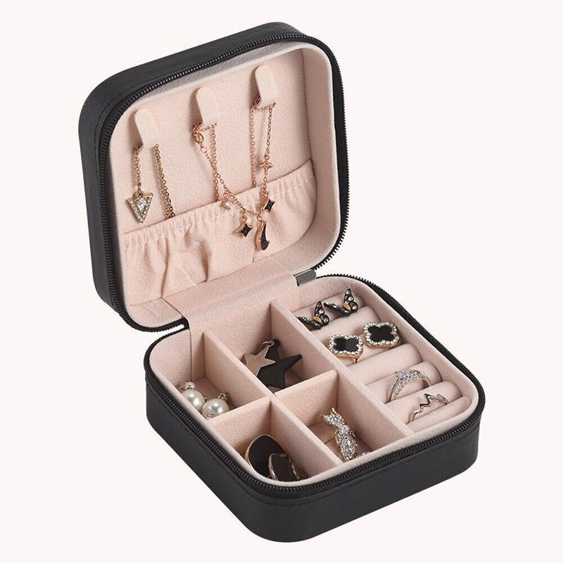 Portable Leather Jewellery Box | Square Design-BLACK-State of Style