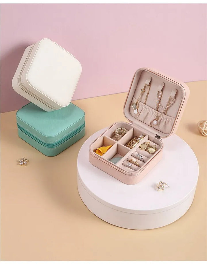 Portable Leather Jewellery Box | Square Design-GREEN-State of Style