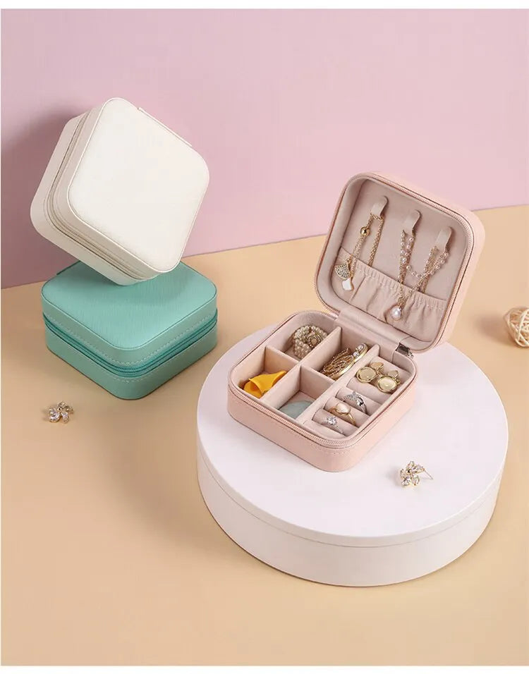 Portable Leather Jewellery Box | Square Design-GREEN-State of Style
