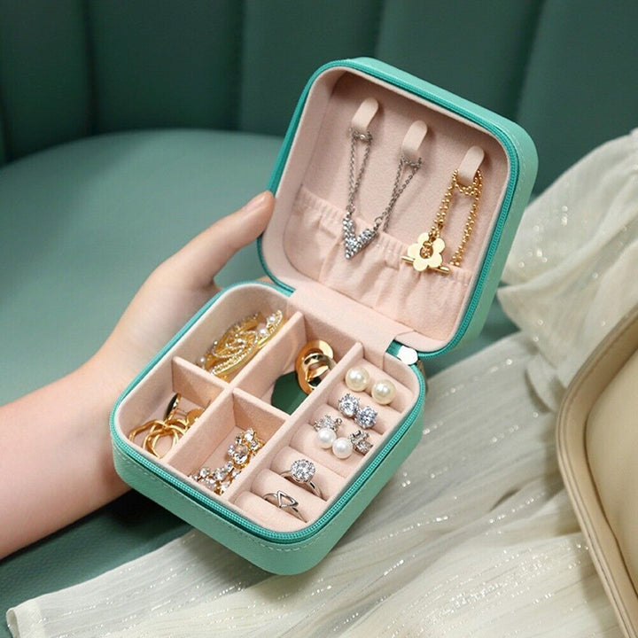 Portable Leather Jewellery Box | Square Design-GREEN-State of Style
