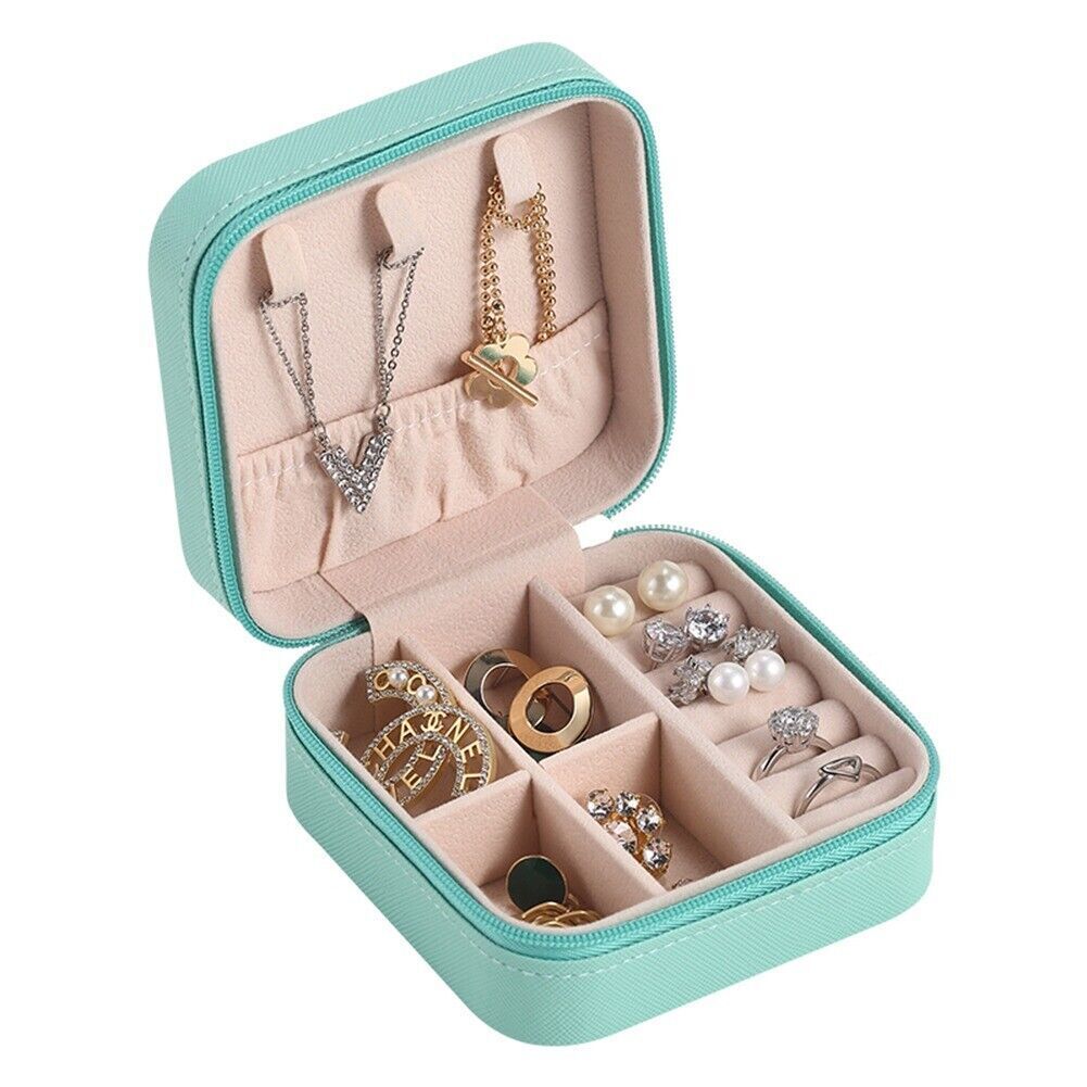 Portable Leather Jewellery Box | Square Design-GREEN-State of Style