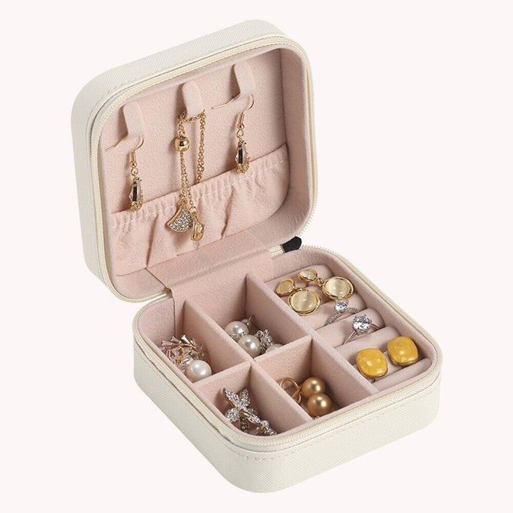 Portable Leather Jewellery Box | Square Design-WHITE-State of Style