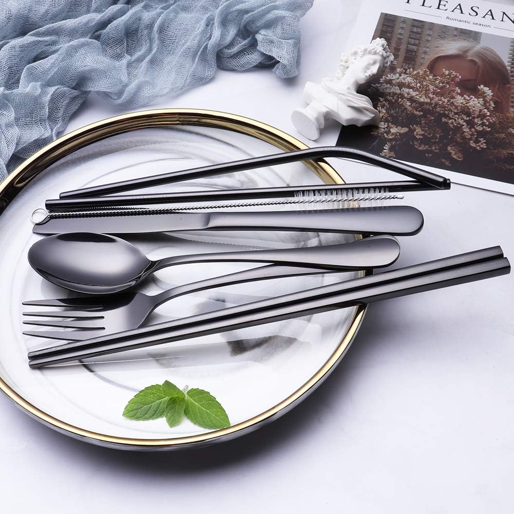 Portable Stainless Steel Cutlery Set - Travel Essential!-Black-State of Style