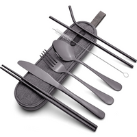 Portable Stainless Steel Cutlery Set - Travel Essential!-Black-State of Style
