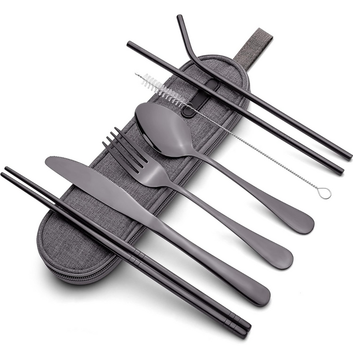 Portable Stainless Steel Cutlery Set - Travel Essential!-Black-State of Style