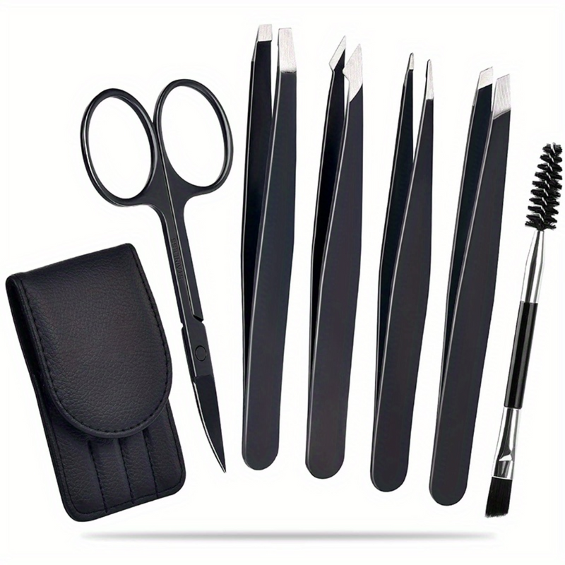 Precision Tweezer Set - 6-piece for Eyebrows with Travel Case-Black-State of Style