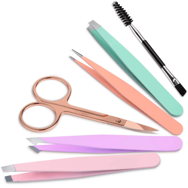 Precision Tweezer Set - 6-piece for Eyebrows with Travel Case-Multicoloured-State of Style