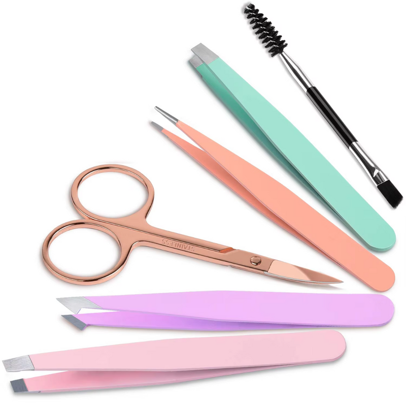 Precision Tweezer Set - 6-piece for Eyebrows with Travel Case-Multicoloured-State of Style