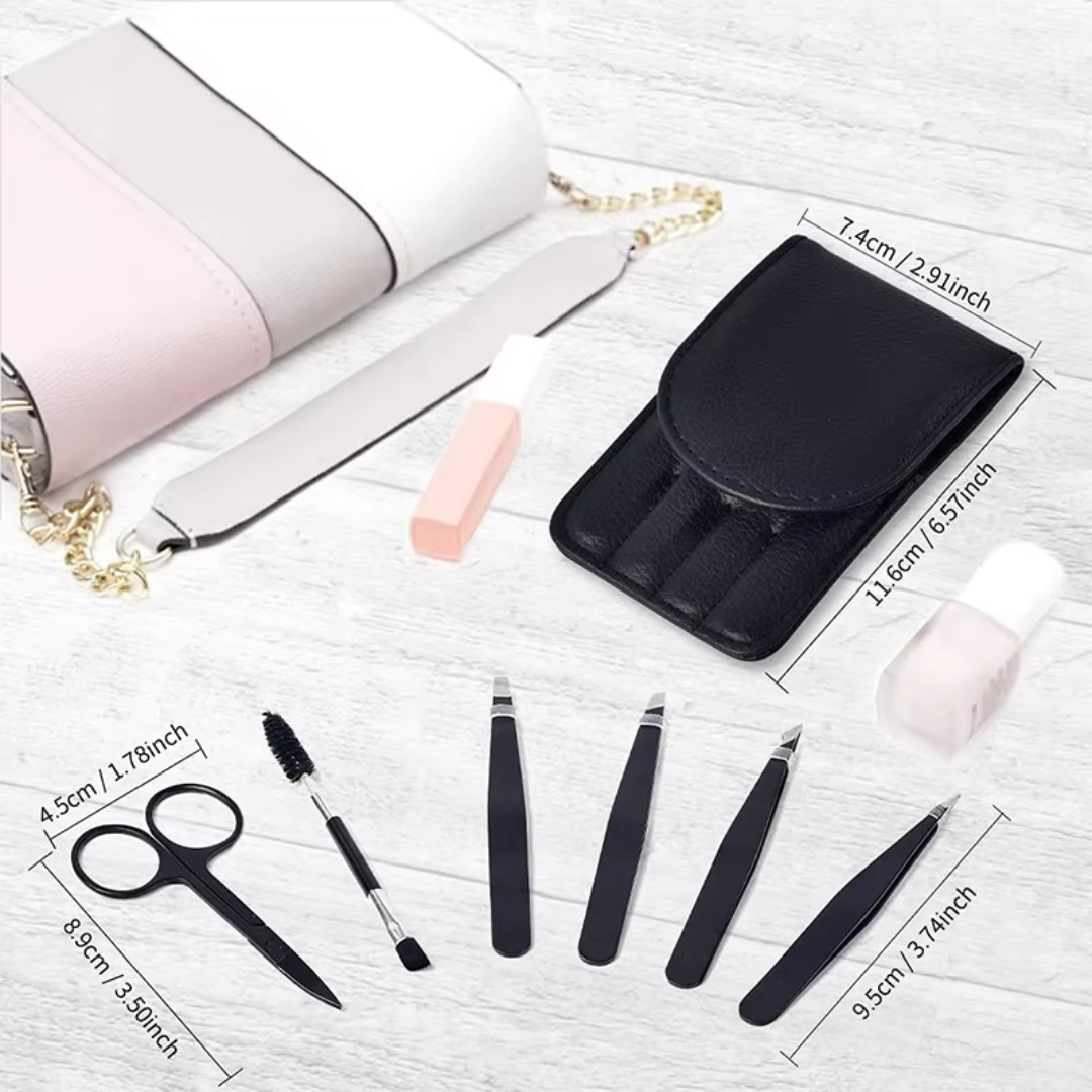 Precision Tweezer Set - 6-piece for Eyebrows with Travel Case-Multicoloured-State of Style
