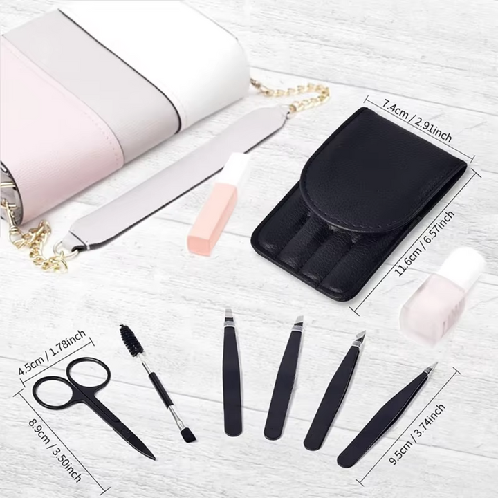 Precision Tweezer Set - 6-piece for Eyebrows with Travel Case-Multicoloured-State of Style