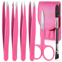 Precision Tweezer Set - 6-piece for Eyebrows with Travel Case-Pink-State of Style
