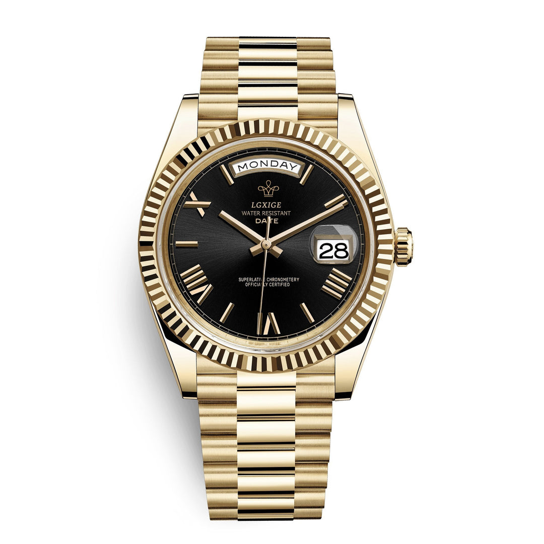 Premium Automatic Watch with Day and Date Function - Solan-Gold/black-State of Style