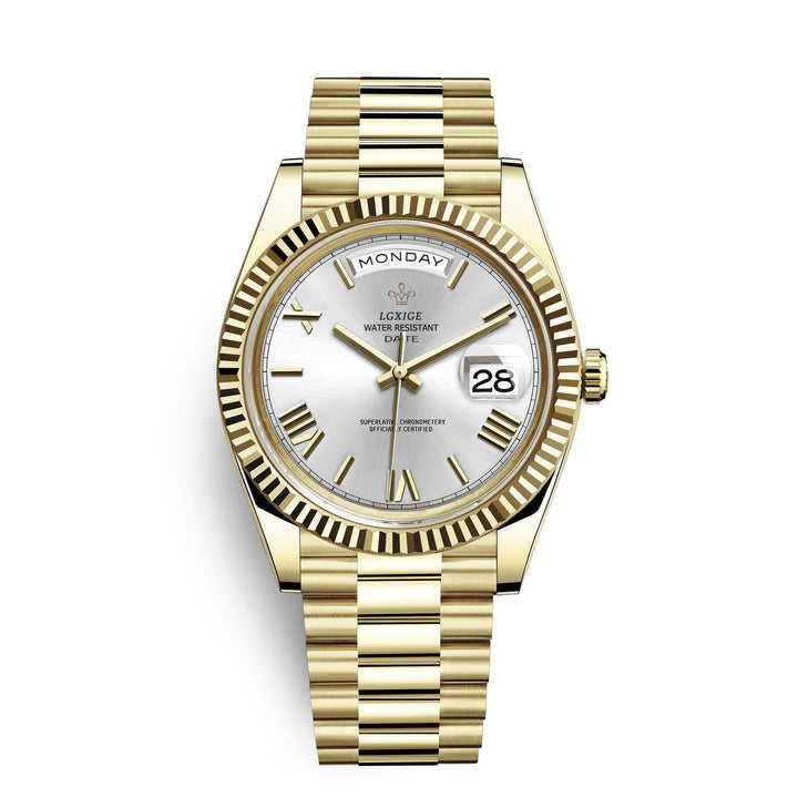 Premium Automatic Watch with Day and Date Function - Solan-Gold/white-State of Style