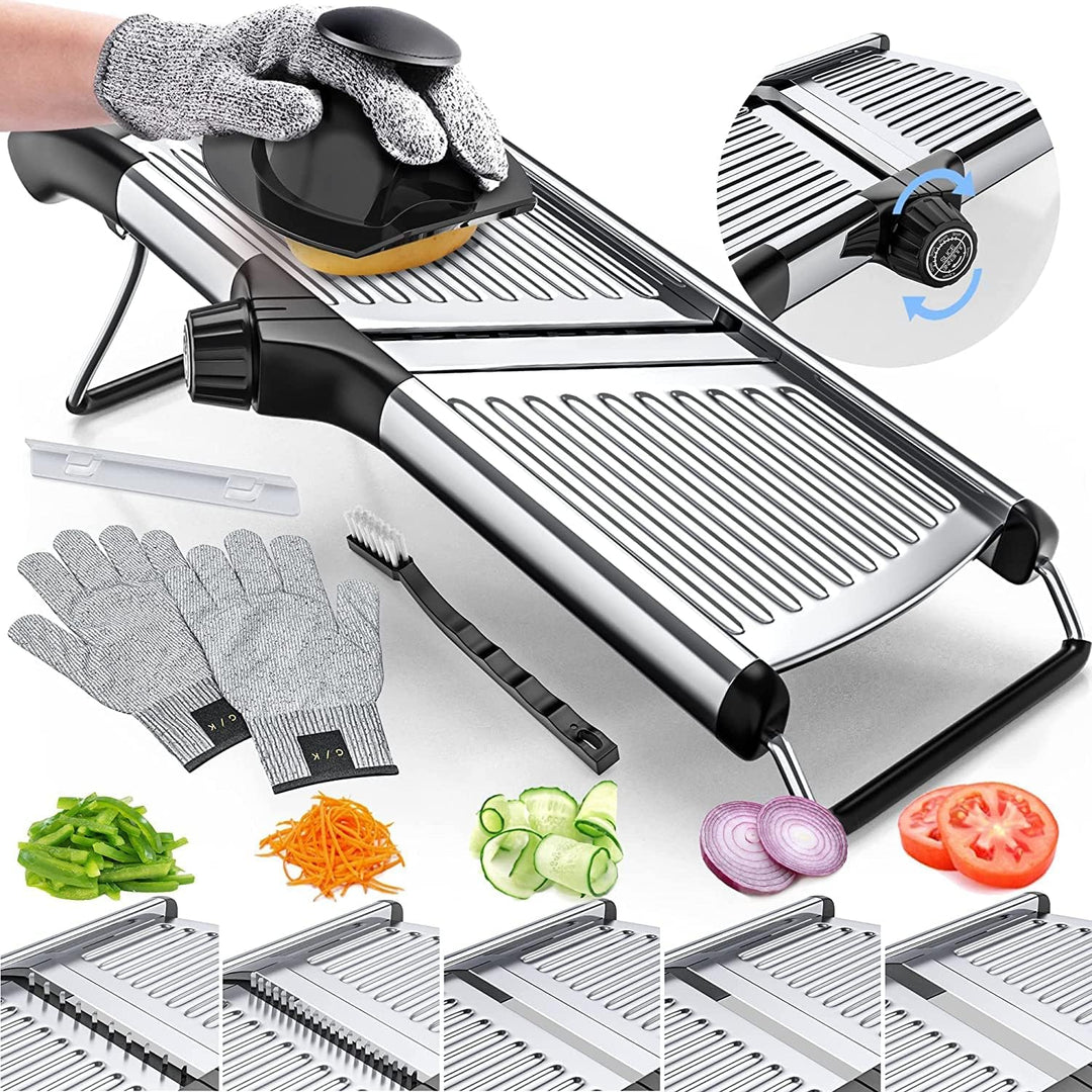 Premium food slicer with cut-resistant gloves-Adjustable Professional Mandoline-State of Style