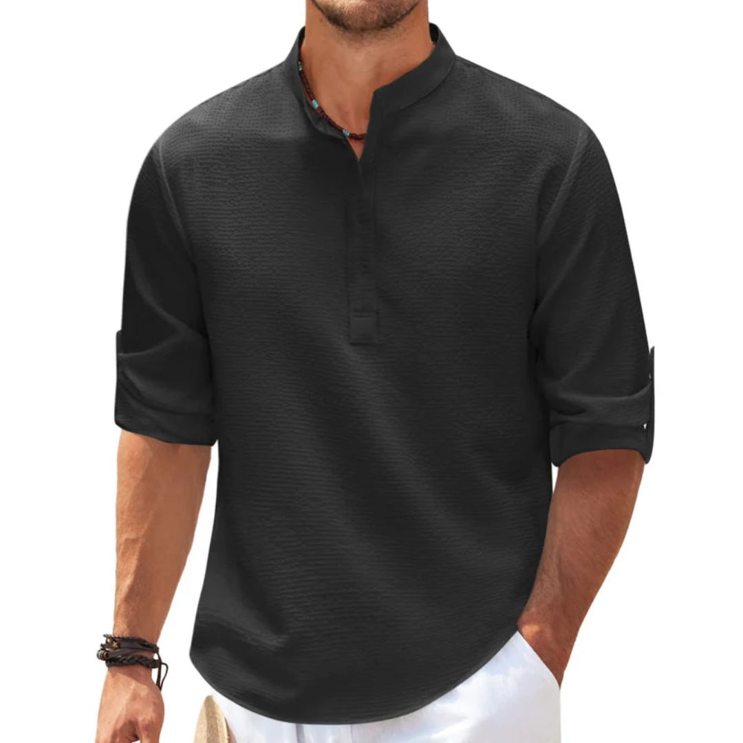 Premium Linen-Look Shirt for Men-Black-S-State of Style