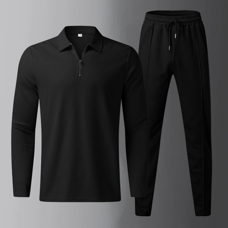 Premium men's leisure set with long-sleeve shirt and joggers – Elian-Black-S-State of Style