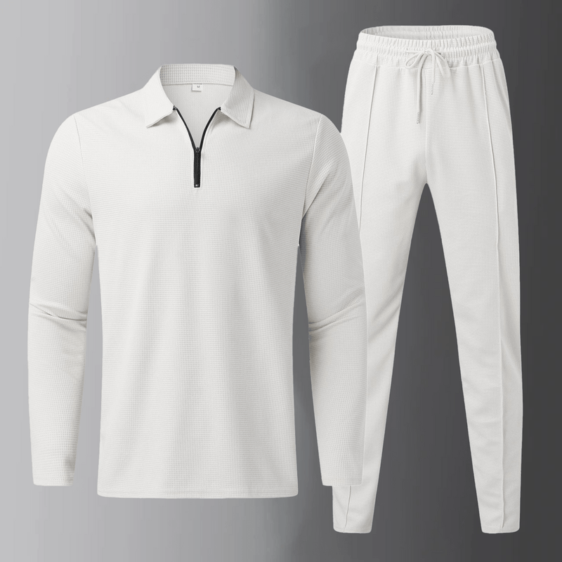Premium men's leisure set with long-sleeve shirt and joggers – Elian-White-S-State of Style