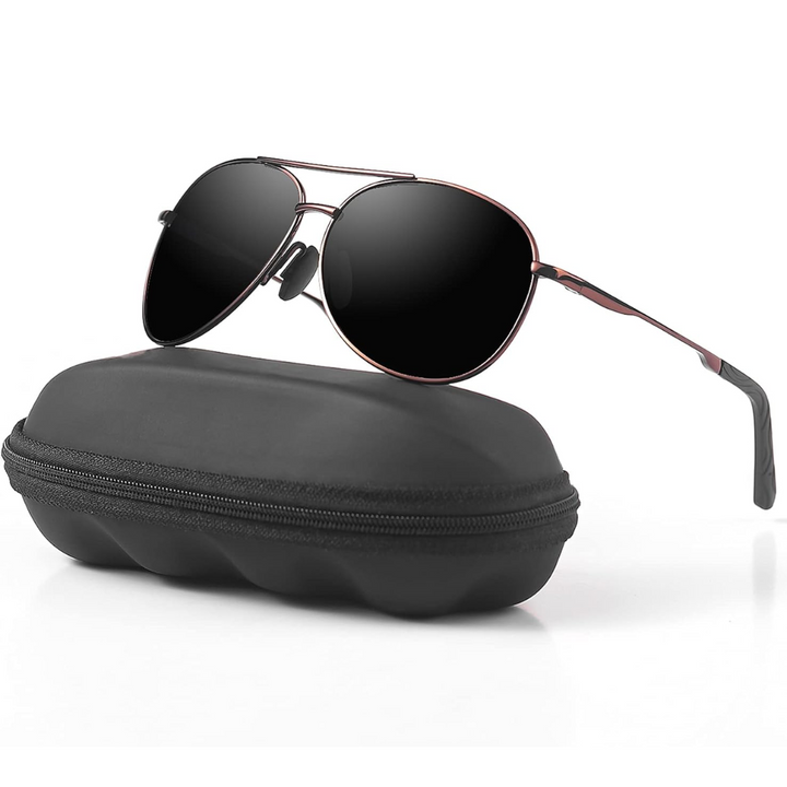 Premium Polarised Aviator Sunglasses - Joey-Brown frame - Black lens-State of Style