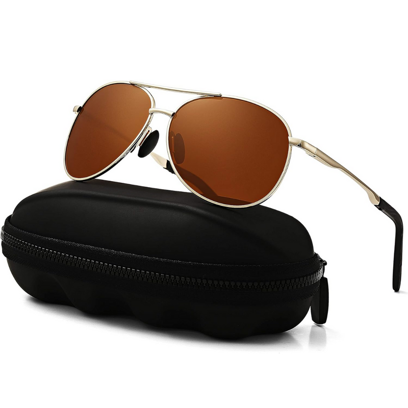 Premium Polarised Aviator Sunglasses - Joey-Gold Frame - Black Lens-State of Style