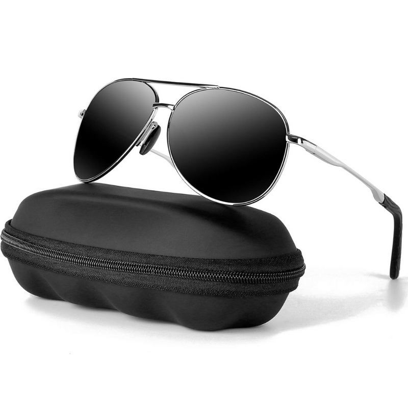 Premium Polarised Aviator Sunglasses - Joey-Silver frame - Black lens-State of Style
