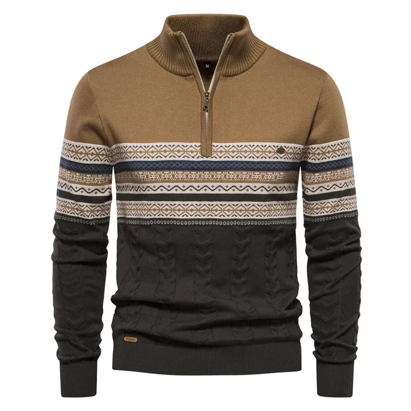 Premium Retro-Pattern Jumper - Leo-Khaki-S-State of Style