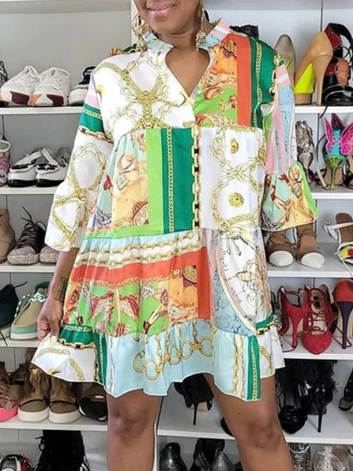 Printed A-Line Summer Dress in Plus Sizes-White-2XL-State of Style