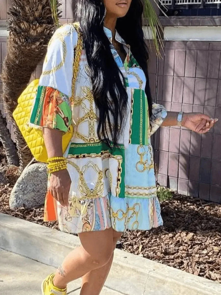 Printed A-Line Summer Dress in Plus Sizes-White-2XL-State of Style