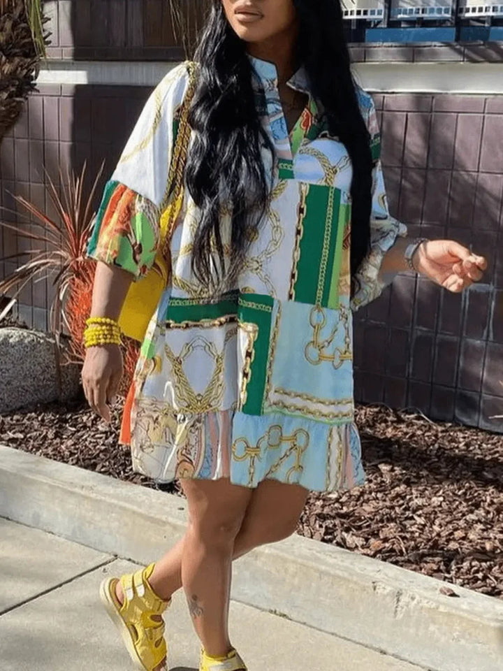 Printed A-Line Summer Dress in Plus Sizes-White-2XL-State of Style