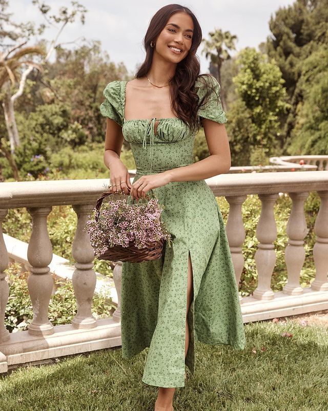 Printed Bodycon Dress with Stretch – Selina-Green-S-State of Style