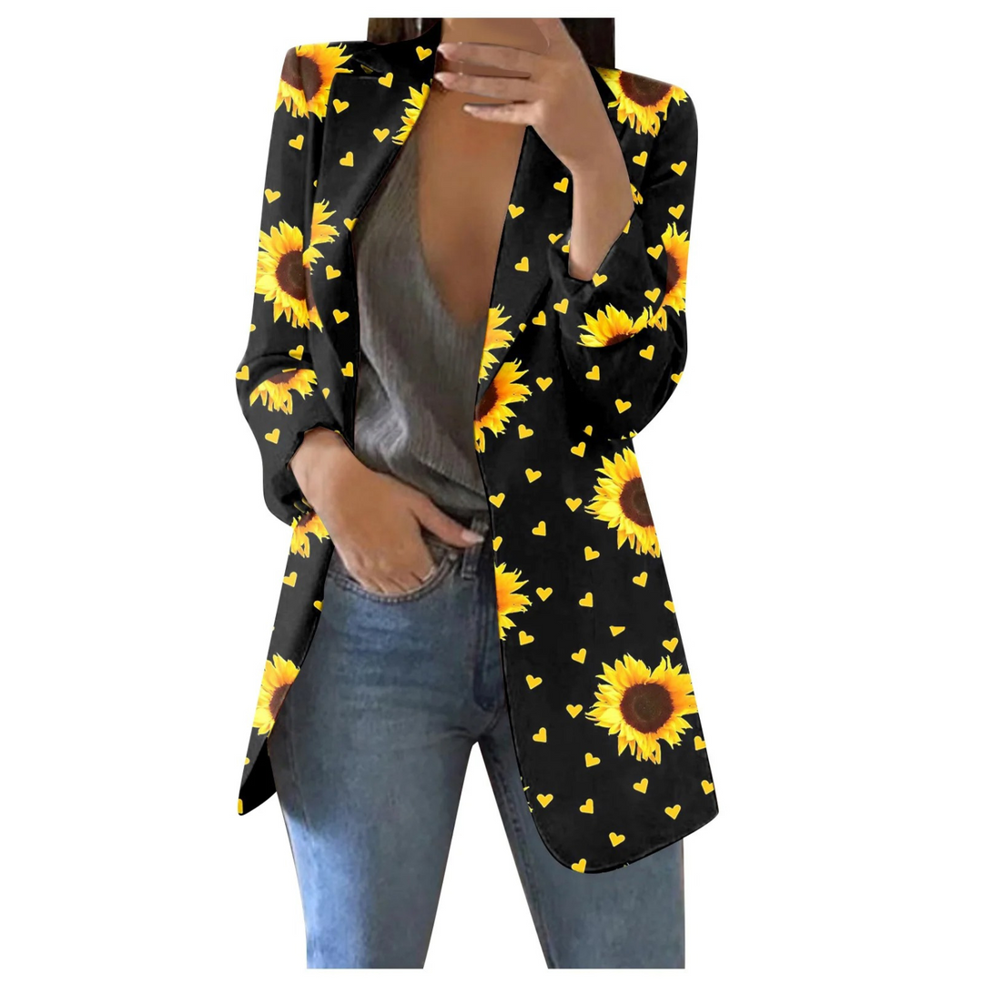 Printed Cropped Women's Blazer - Savannah-Black-Yellow-S-State of Style