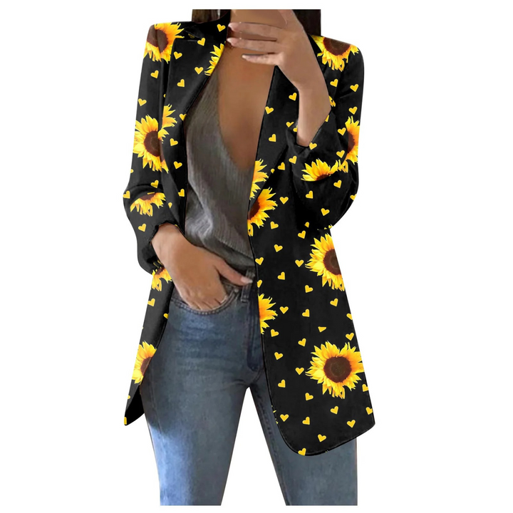 Printed Cropped Women's Blazer - Savannah-Black-Yellow-S-State of Style