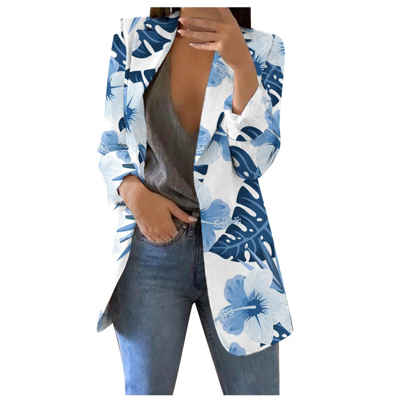 Printed Cropped Women's Blazer - Savannah-Blue-S-State of Style