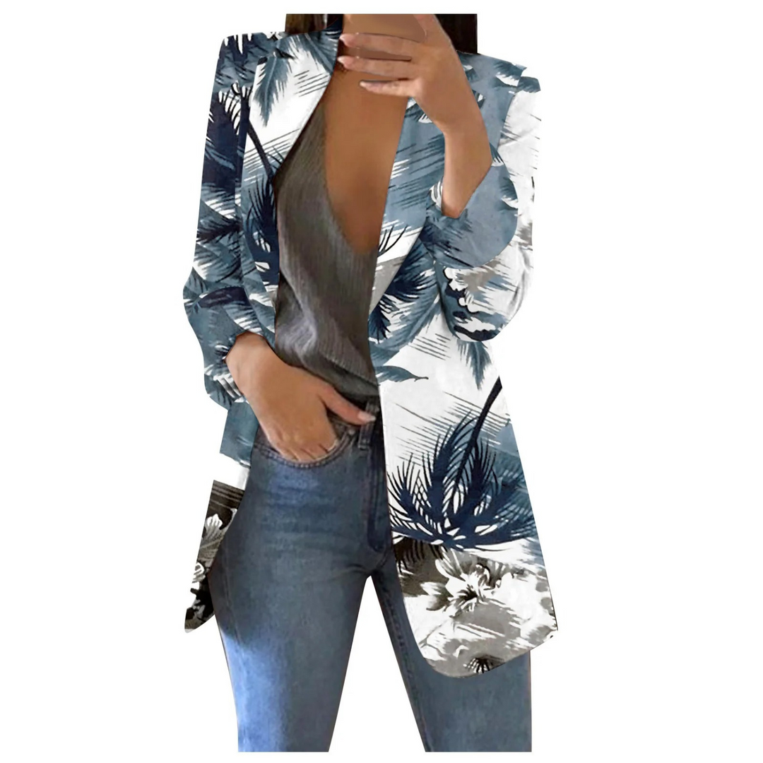 Printed Cropped Women's Blazer - Savannah-Grey-White-S-State of Style