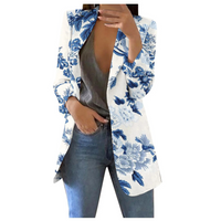 Printed Cropped Women's Blazer - Savannah-White-Blue-S-State of Style