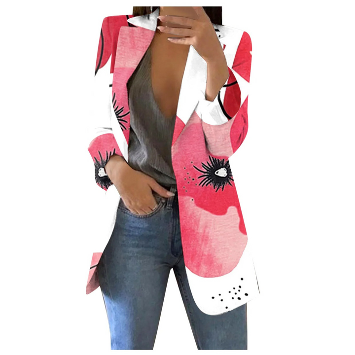 Printed Cropped Women's Blazer - Savannah-White-Pink-S-State of Style