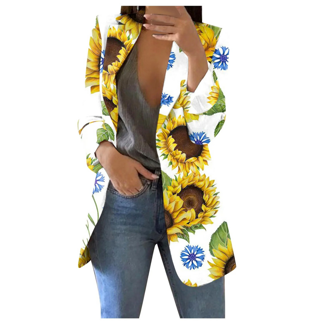 Printed Cropped Women's Blazer - Savannah-White-Yellow-S-State of Style