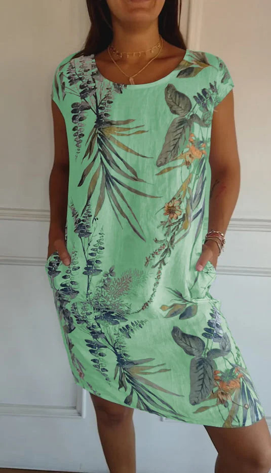 Printed dress with round neckline – Eveline-Green-S-State of Style