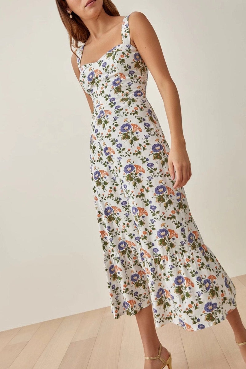 Printed Flared Midi Dress with Straps – Norelle-S-State of Style