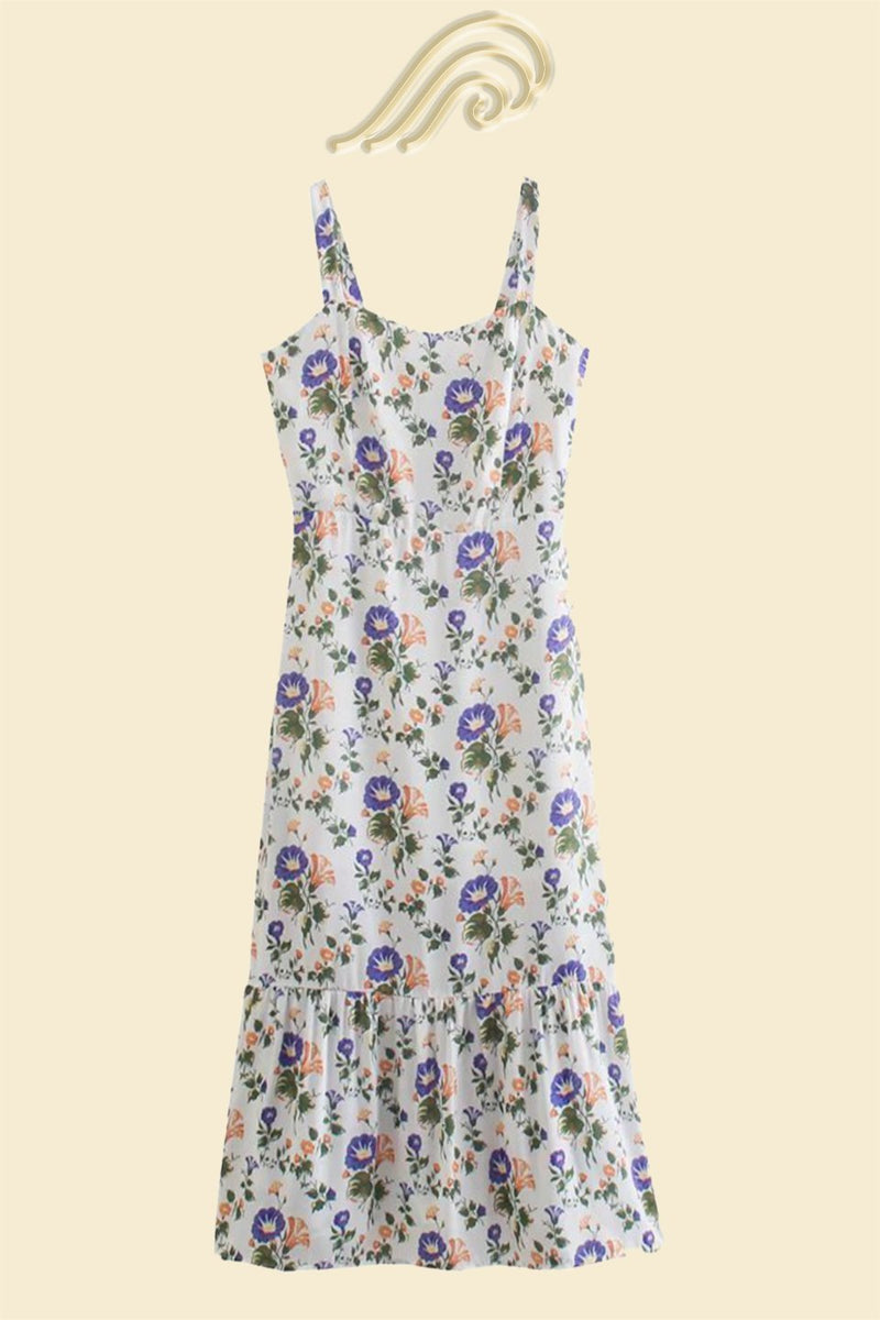 Printed Flared Midi Dress with Straps – Norelle-S-State of Style
