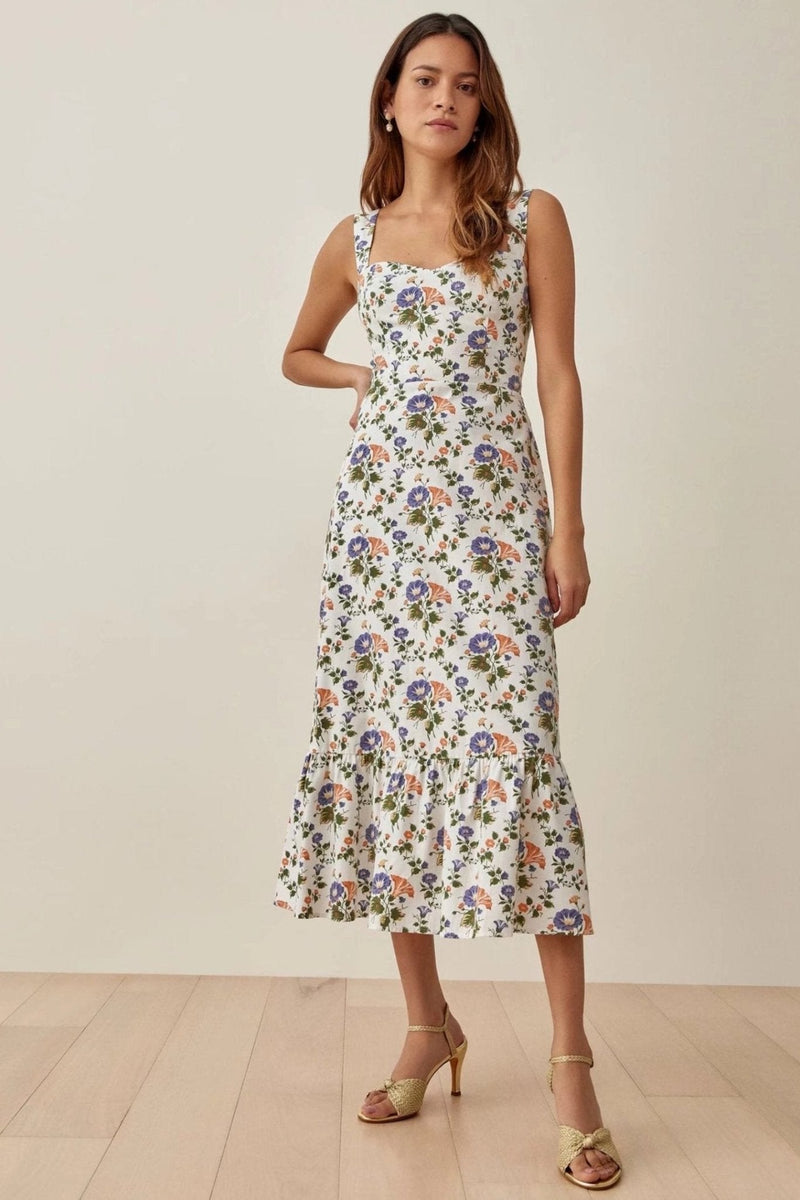 Printed Flared Midi Dress with Straps – Norelle-S-State of Style